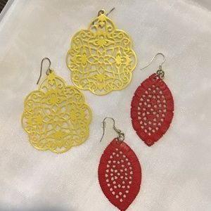 2 pair earrings 1red & 1 yellow